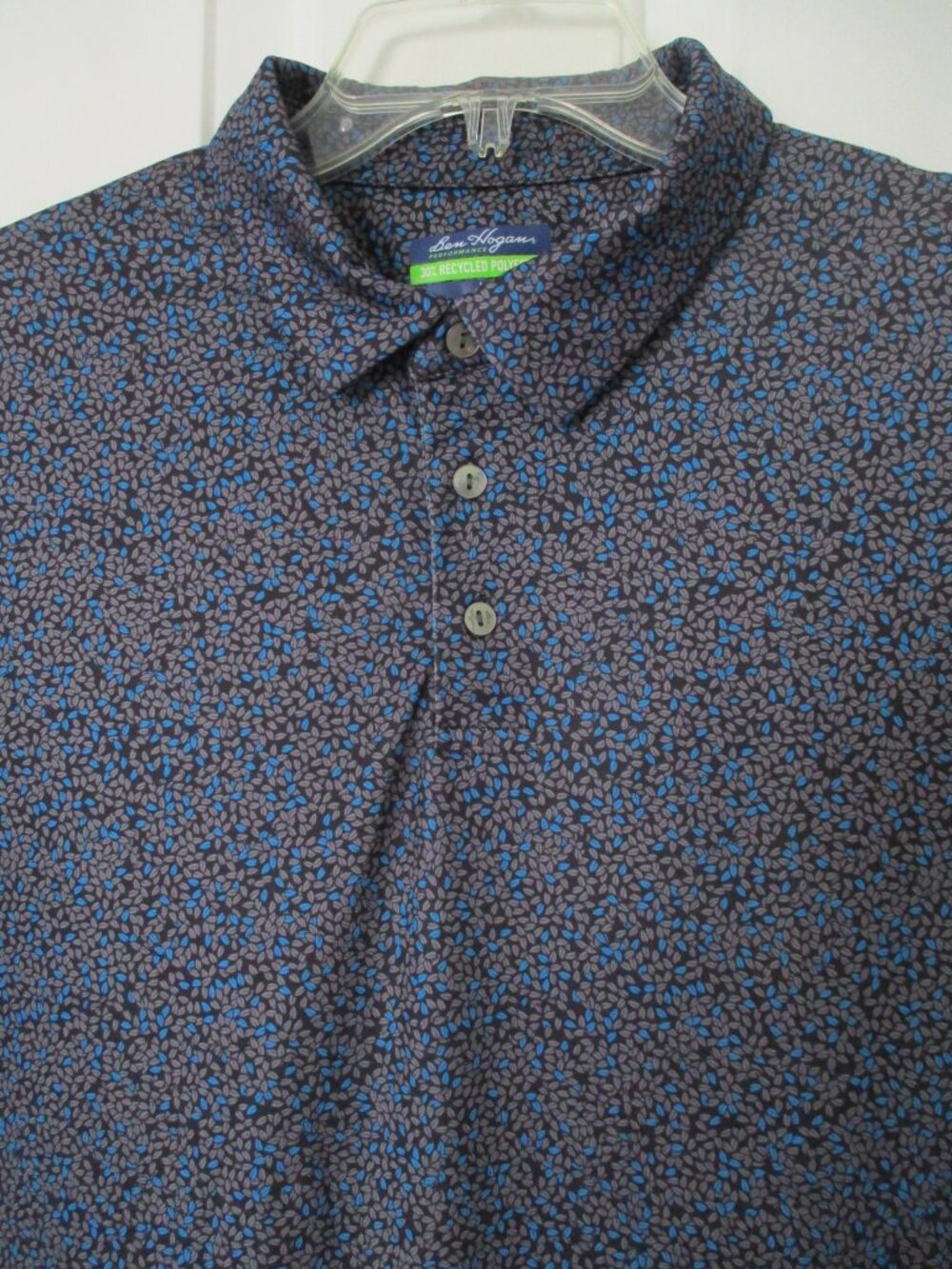 Ben Hogan Mens S/S Black Gray Blue Stretch Golf Polo Shirt - Size Large